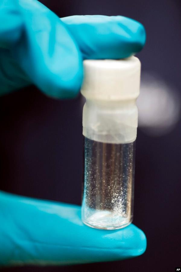 FILE - A vial co<em></em>ntaining 2 milligrams of fentanyl is displayed at the Drug Enforcement Administration (DEA) Special Testing and Research Laboratory in Sterling, Va., Aug. 9, 2016.