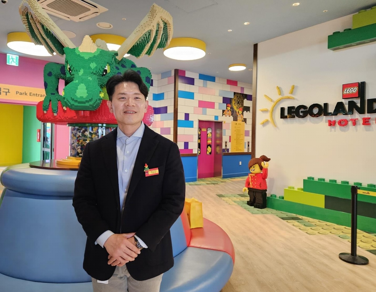 This photo taken March 27, 2024, shows Scott Lee, divisio<em></em>nal director of Legoland Korea Resort, posing for a photo at the country's first global theme park in Chuncheon, 76 kilometers east of Seoul, after an interview with Yo<em></em>nhap News Agency. (Yonhap)