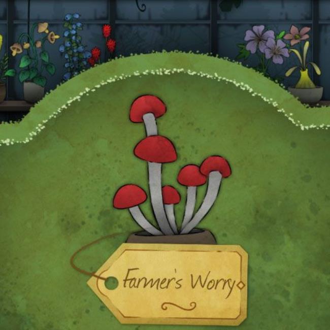A spo<em></em>ngy mushroom with a small red cap caalled Farmer's Worry in Strange Horticulture