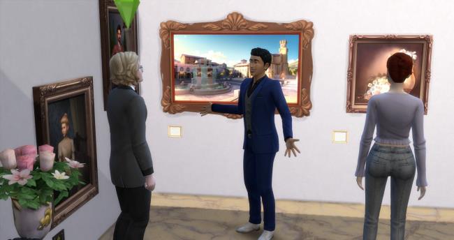 several sims in an art gallery talking a<em></em>bout art the sims 4 painter career