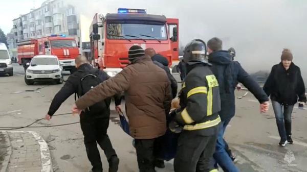 Firefighters extinguish a burning car following what was said to be Ukrainian forces<em></em>' shelling in the course of Russia-Ukraine conflict, in Belgorod, Russia December 30, 2023, in this still image taken from video. Russian Emergencies Ministry/Handout via REUTERS ATTENTION EDITORS - THIS IMAGE HAS BEEN SUPPLIED BY A THIRD PARTY. NO RESALES. NO ARCHIVES. MANDATORY CREDIT.<em></em>

