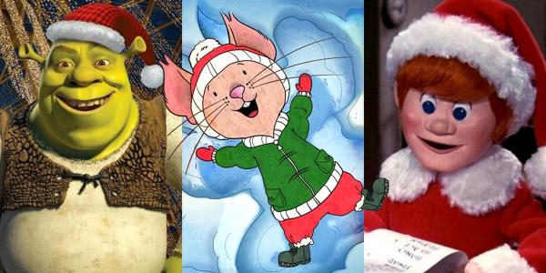 Split image of Shrek the Hall, Give a Mous a coo<em></em>kie Christmas and Santa Clause is Coming to Town