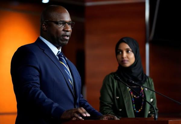 A major pro-Israel group is hoping to unseat Reps. Jamaal Bowman (D-N.Y.), left, and Ilhan Omar (D-Minn.). Threats to incumbents are prom<em></em>pting Justice Democrats to retrench.