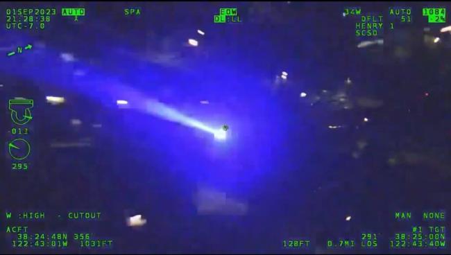 A Santa Rosa man was arrested on suspicion of directing a blue light multiple times at the So<em></em>noma County Sheriff’s Office helicopter, Henry 1.  (So<em></em>noma County Sheriff’s Office)