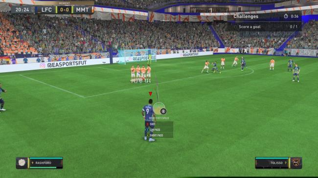 Marcus Rashford a<em></em>bout to take a free kick from distance in FIFA 23.