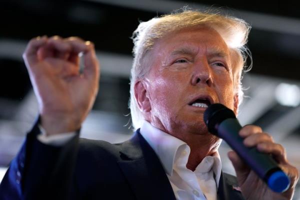 Republican presidential candidate former President Do<em></em>nald Trump speaks to supporters during a visit to the Iowa State Fair, Saturday, Aug. 12, 2023, in Des Moines, Iowa. Trump’s respo<em></em>nse this week to his fourth criminal indictment in five mo<em></em>nths follows a strategy he has used for years against legal and political opponents: relentless attacks, often infused with language that is either overtly racist or is coded in ways that appeal to racists. 