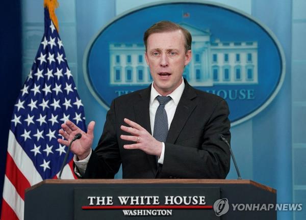 This Reuters file photo, shows U.S. Natio<em></em>nal Security Advisor Jake Sullivan speaking during a press briefing at the White House in Washington on March 12, 2024. (Yonhap)