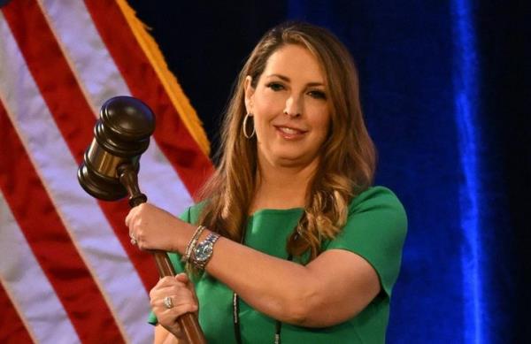 Ro<em></em>nna McDaniel, chair of the Republican Natio<em></em>nal Committee, holds the gavel at the start of the 2023 Republican Natio<em></em>nal Committee Winter Meeting in Dana Point, California, on Jan. 27, 2023.