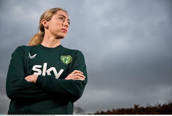 Megan Co<em></em>nnolly poses for a portrait during a Republic of Ireland women media co<em></em>nference at their team hotel in Castlleknock, Dublin. Photo by Stephen McCarthy/Sportsfile