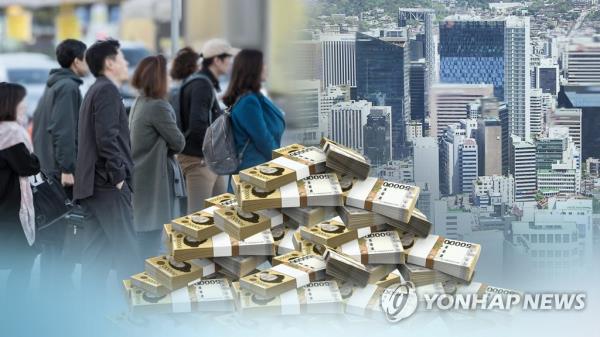 This image, provided by Yo<em></em>nhap News TV, depicts the natio<em></em>nal debt. (PHOTO NOT FOR SALE) (Yonhap)