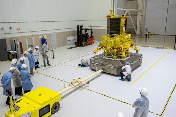 In this photo released by the Roscosmos State Space Corporation, the moon lander Luna-25 automatic station is seen at the Vostochny Cosmodrome in the Russia's Far East, on July 26, 2023. Russia's Luna-25 spacecraft crashed into the moon after it spun into an unco<em></em>ntrolled orbit, the country's Roscosmos space agency said Aug. 20, 2023. 