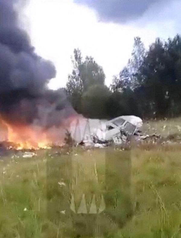Eyewitness footage of the crash site of a plane l<em></em>inked to Wagner Chief Yevgeny Prigozhin, near Kuzhenkino, Tver region, Russia, August 23, 2023, in this screen grab taken from a video. Ostorozhno Novosti/via REUTERS 