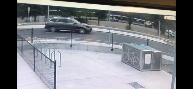 Security camera footage shows a damaged SUV that the CHP believes was respo<em></em>nsible for a fatal collision with a pedestrian along River Road, Sunday, Aug. 27, 2023. The driver fled the scene. (California Highway Patrol)
