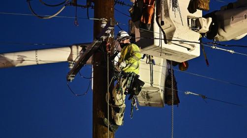 Workers replace power lines in Mo<em></em>nterey Park, California