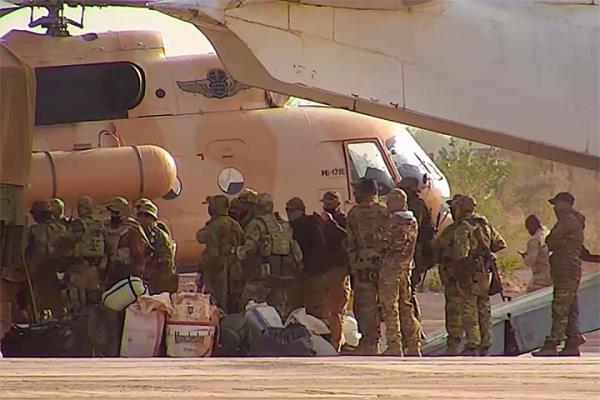 This undated photograph handed out by French military shows Russian mercenaries boarding a helicopter in northern Mali. Russia's Wagner Group, a private military company led by Yevgeny Prigozhin, has played a key role in the fighting in Ukraine and also deployed its perso<em></em>nnel to Syria, Central African Republic, Libya and Mali. (French Army via AP, File)