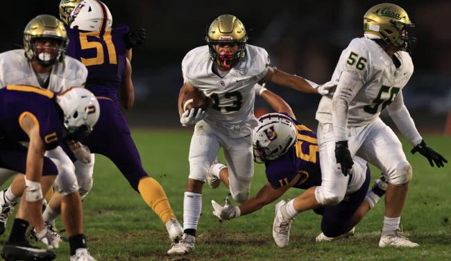 Casa Grande’s Andrew Anto<em></em>nio steamrolls through Ukiah’s defense in route to a touchdown, Friday, Sept. 8, 2023 at Ukiah High School. (Kent Porter / The Press Democrat) 2023