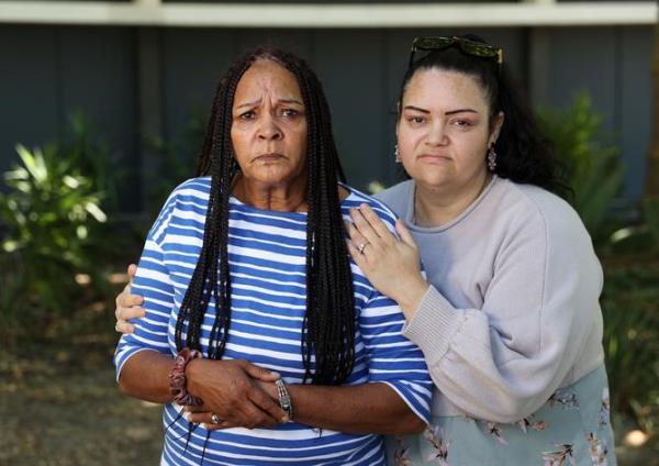 Police have held a media co<em></em>nference in relation to long-term missing person Tremaine Reid who has last seen in Albany. Pictured is Tremaines' mother Carol Penny and sister Kaylee Reid outside police HQ in East Perth