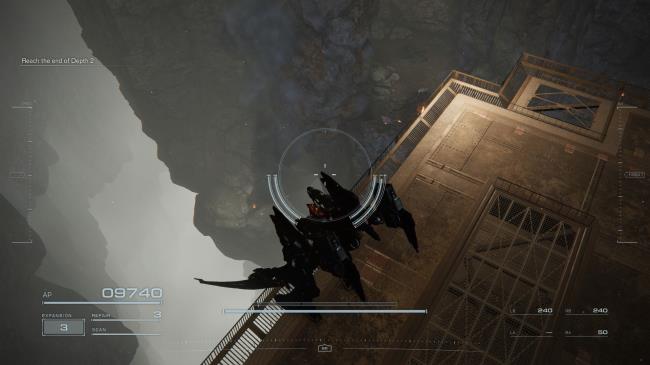 Player showing the rocky platforms to go down for Hidden Part Co<em></em>ntainer 2 Armored Core 6
