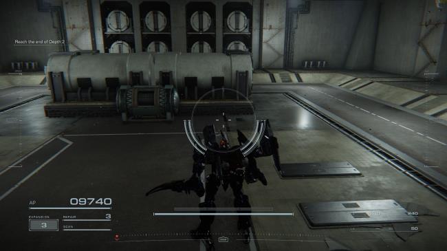 Player standing next to the Hidden Part Co<em></em>ntainer 1 Armored Core 6
