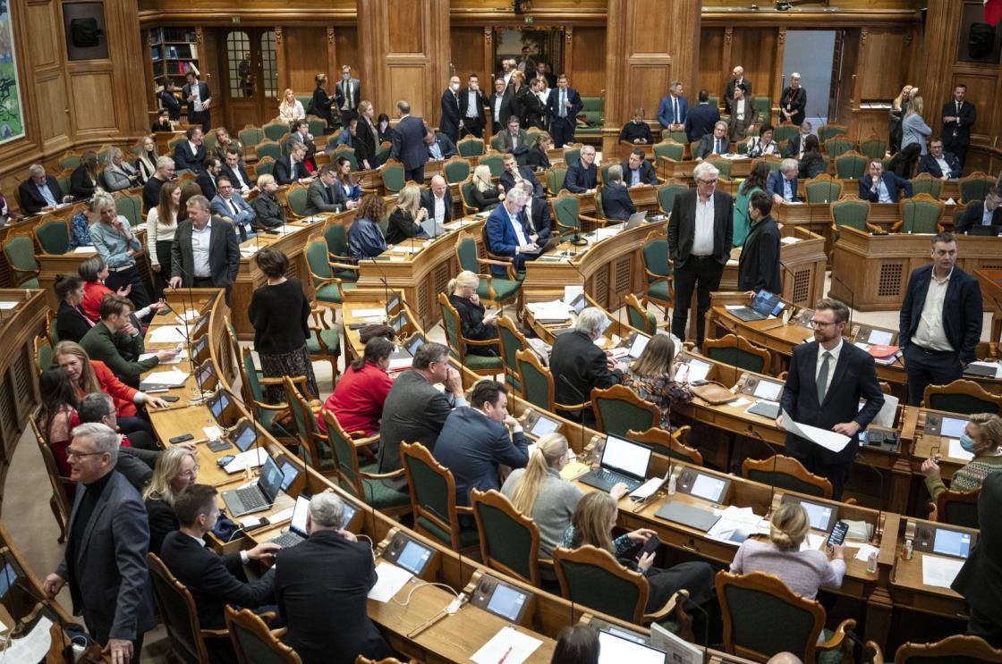 Members of the Danish Parliament (Folketinget) during the debate for a new law against inappropriate treatment of writings of im<em></em>portance to religious communities, in Copenhagen, Denmark, Dec. 7, 2023. (EPA Photo)