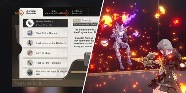 Ho<em></em>nkai Star Rail split screen, assignments view and entering a fight with female trail blazer and an antimatter legion mob.