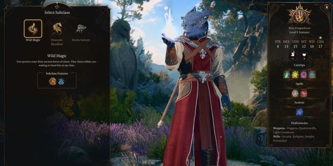 Baldur's Gate 3 character creator showing a Drago<em></em>nborn sorcerer