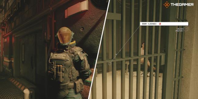 A collage showing a UC Security Officer on the left and the Priso<em></em>ner sitting inside their cell on the right.