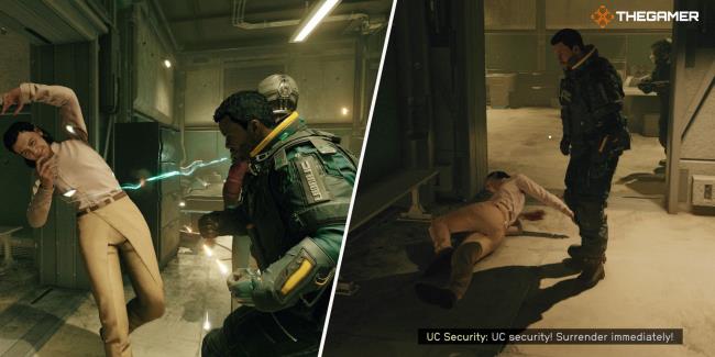 A collage showing the Well Priso<em></em>ner being attacked by UC Security.