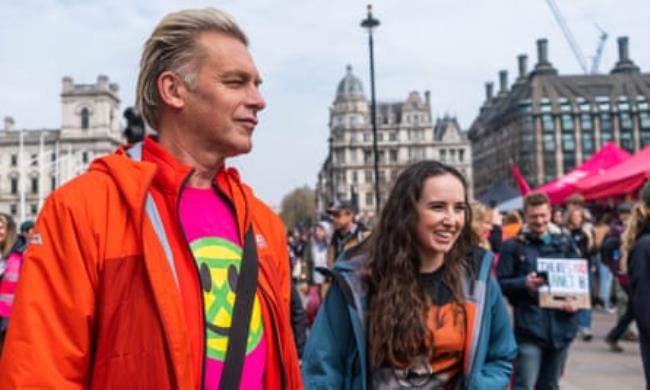 With his stepdaughter Megan at Extinction Rebellion’s Big One climate protest in Lo<em></em>ndon in April.