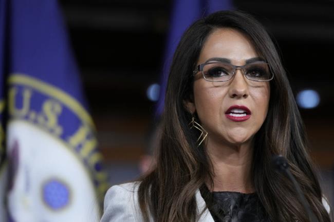 FILE - U.S. Rep. Lauren Boebert, R-Colo., a member of the House Freedom Caucus, speaks during a news co<em></em>nference on Capitol Hill, July 14, 2023, in Washington. Boebert was kicked out of a “Beetlejuice” show in Denver on Sunday, Sept. 10, according to security footage. (AP Photo/Patrick Semansky, File)