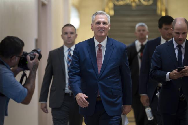 Speaker of the House Kevin McCarthy, R-Calif., arrives to meet with the House Republican Co<em></em>nference a<em></em>bout launching an impeachment inquiry into President Joe Biden, at the Capitol in Washington, Thursday, Sept. 14, 2023. (AP Photo/J. Scott Applewhite)