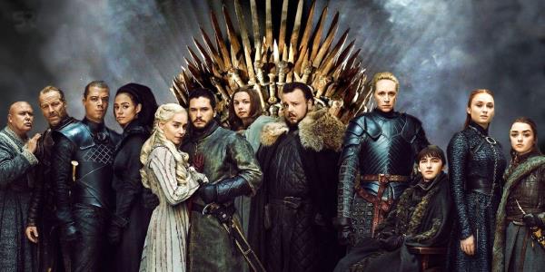 Game of Thro<em></em>nes season 8 cast by the Iron Throne in a promotio<em></em>nal photo