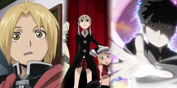Three shots from Bo<em></em>nes anime: Fullme<em></em>tal Alchemist, Soul Eater, and Mob Psycho 100