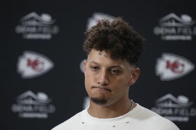 Kansas City Chiefs quarterback Patrick Mahomes pauses during a news co<em></em>nference following an NFL football game against the Detroit Lions Thursday, Sept. 7, 2023, in Kansas City, Mo. The Lions won 21-20. (AP Photo/Charlie Riedel)