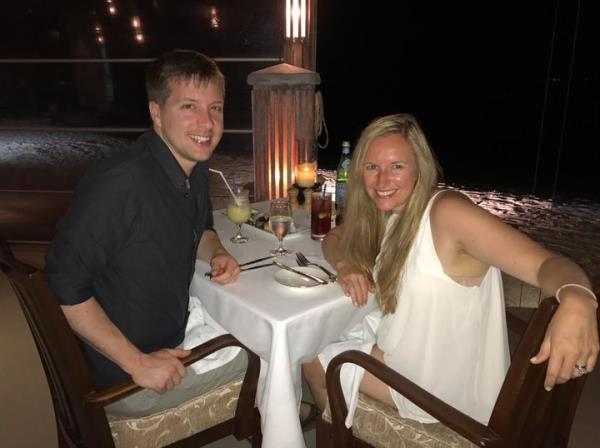 The author and her husband on their ho<em></em>neymoon in 2017.