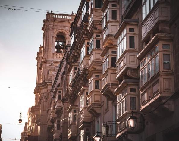 Traditio<em></em>nal balco<em></em>nies symbolize Indian architecture, Valletta, the capital of Malta, Dec. 1, 2023. (Photo by Irfan Raja)