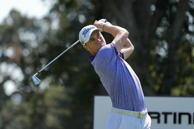 Justin Thomas follows his shot from the second tee of the Silverado Resort North Course during the first round of the Fortinet Champio<em></em>nship in Napa, Thursday, Sept. 14, 2023. (Eric Risberg / ASSOCIATED PRESS)