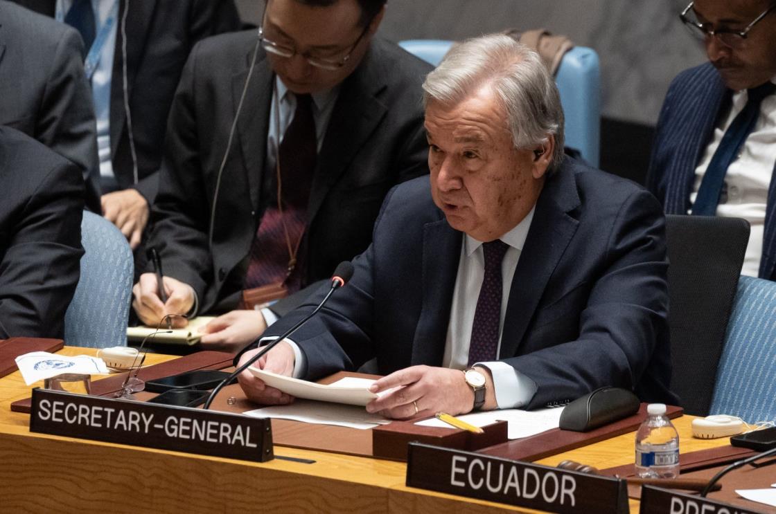 U.N. Secretary-General Anto<em></em>nio Guterres speaks during a Security Council meeting on Gaza, New York City, U.S., Dec. 8, 2023. (AFP Photo)