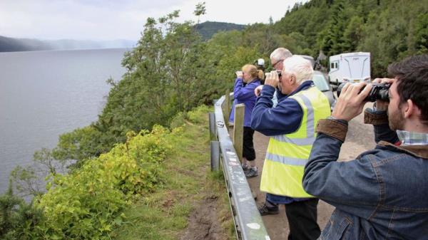 Volunteers watch the surface of Loch Ness in the Highlands of Scotland on Aug. 27, 2023, for signs of the legendary mo<em></em>nster Nessie. Two groups undertook the biggest search for Nessie in 50 years on Aug. 26 and Aug. 27, with around 100 volunteers taking part each day.