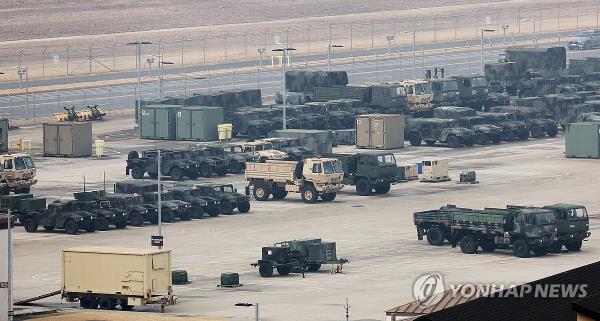 This photo, taken on March 3, 2024, shows military vehicles at Camp Humphreys, a sprawling U.S. military ba<em></em>se in Pyeongtaek, 65 kilometers south of Seoul. (Yonhap)